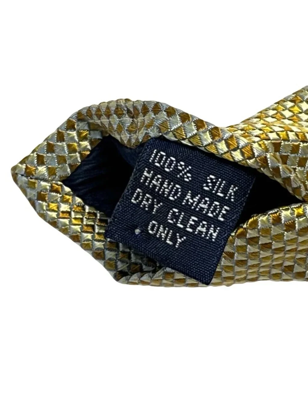 Vintage Henry Jacobson Silk Tie Gold Geometric Pattern Classic Mens Necktie